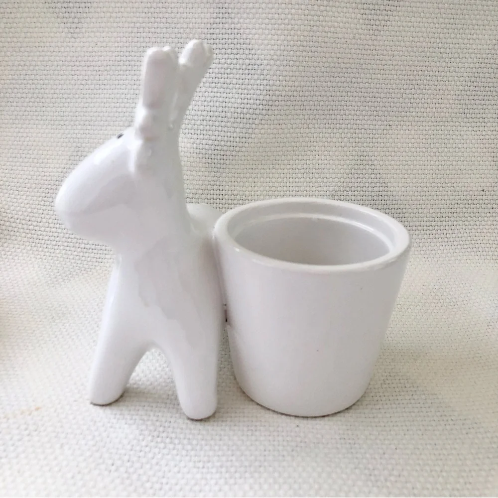 White Ceramic Reindeer Planter Christmas Holiday winter tea light plants NWT